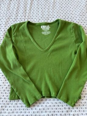Big Bud Press Crop Top, V-neck, grass green, ribbed, cotton, size L